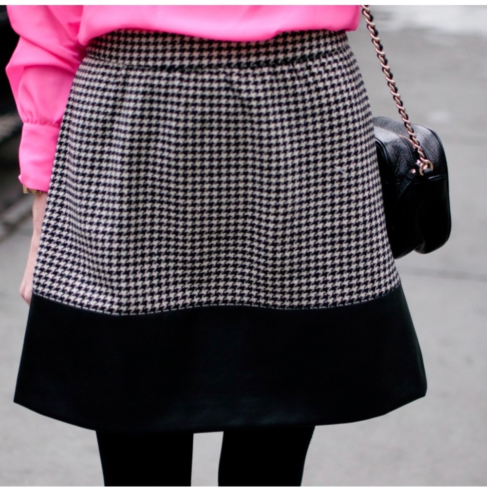 J. Crew Houndstooth and Faux Leather Skirt women’s size 00 NWT